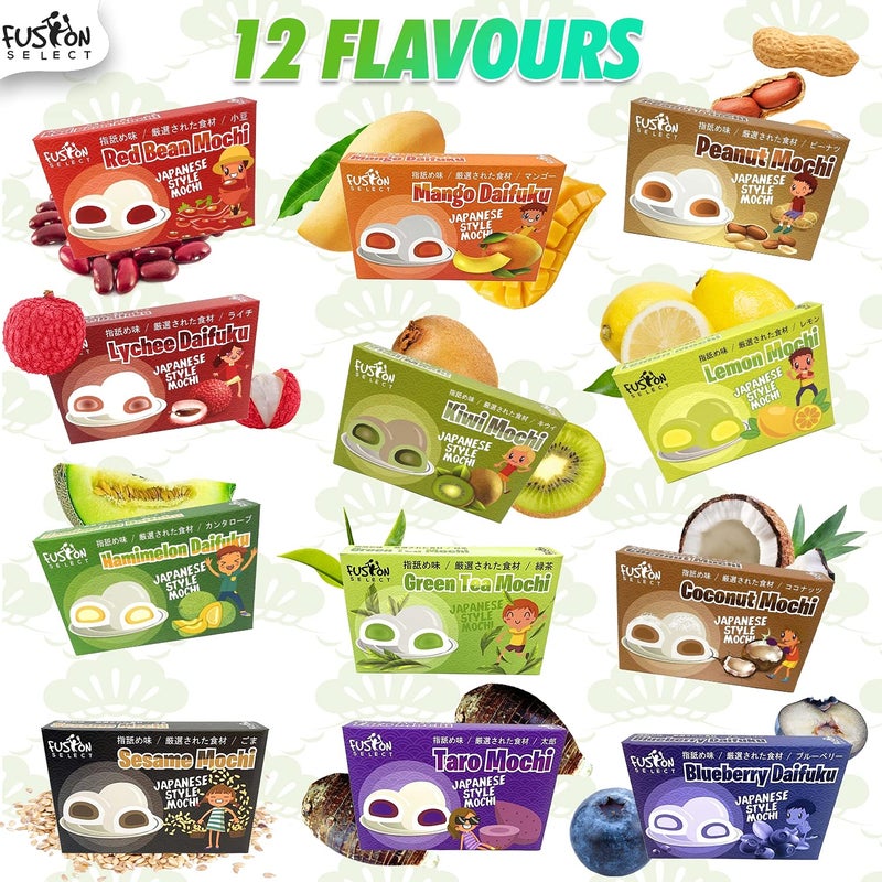 Fusion Select Mochi Daifuku Snacks - Traditional Japanese Rice Cakes with Filling - Flavored Asian Sweet Desserts for Family - Chewy and Soft Texture (Green Tea) - Image 2